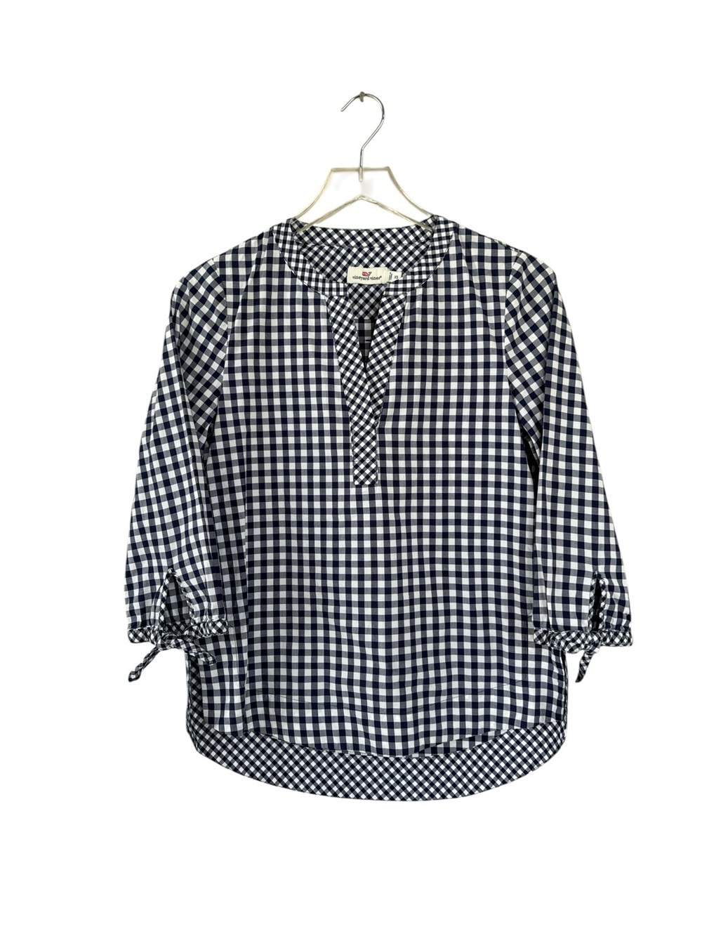 Vineyard Vines Navy & White Gingham Popover Blouse Size XS